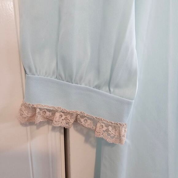 Vintage Lace Robe Womens Size Large 80s Pastel Blue Satin Cottage Romantic Retro - Picture 5 of 11